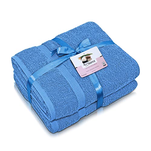 KEEPOZ 36" x 72" (2-Pack) Bath Sheets - Large Towels - Beach Towels Soft 100% Cotton Ring Spun Bathroom Towels, Highly Absorbent, Machine Washable, Towel Sets for College Dorm Not Bleach Proof (Blue)