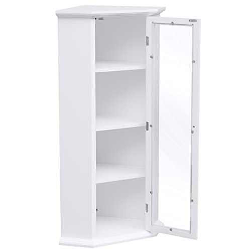 AMNOOL The Independent Bathroom Cabinet with a Glass Door is Suitable for Corner Storage containers in The Bathroom, Living Room and Kitchen, Medium -Density Fiber Board, and Paint with Paint (White)