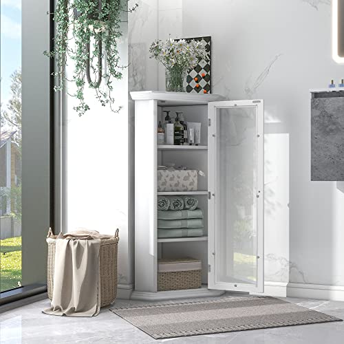 AMNOOL The Independent Bathroom Cabinet with a Glass Door is Suitable for Corner Storage containers in The Bathroom, Living Room and Kitchen, Medium -Density Fiber Board, and Paint with Paint (White)