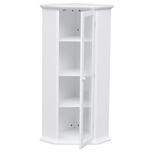 AMNOOL The Independent Bathroom Cabinet with a Glass Door is Suitable for Corner Storage containers in The Bathroom, Living Room and Kitchen, Medium -Density Fiber Board, and Paint with Paint (White)