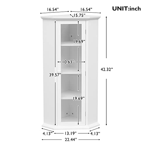 AMNOOL The Independent Bathroom Cabinet with a Glass Door is Suitable for Corner Storage containers in The Bathroom, Living Room and Kitchen, Medium -Density Fiber Board, and Paint with Paint (White)