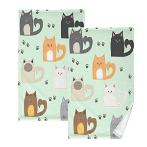 kigai cute colorful cat hand towels set of 2, highly absorbent soft towel decorative cotton hand towel for kitchen bathroom 16x28 inch