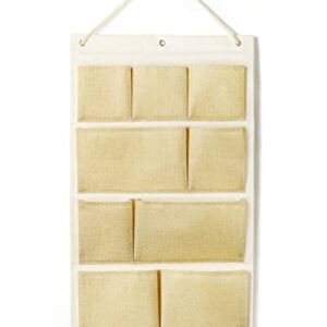 Over Door 4-Shelf Hanging Storage Bags Wall Mount Closet Organizer, 9 Pockets Linen Cotton Fabric Multi Functional Living Room Bedroom Bathroom File Magazine Waterproof Free Hooks Yellow