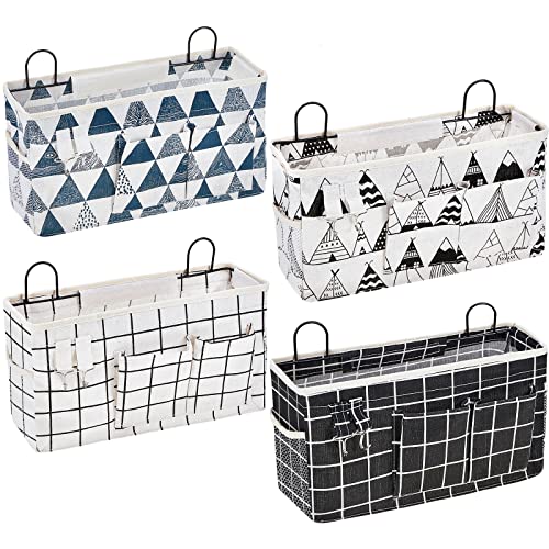 Wall Hanging Storage Bag 4 Pcs Wall Mounted Pocket Cotton Hanging Shelf Organizer with Sticky Hooks Multifunctional Over The Door Organizer Bin Bedside Storage Bag Wall Hanging Bag for Bunk Kitchen