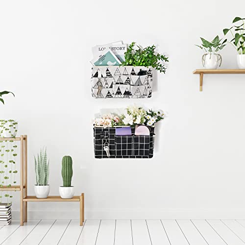 Wall Hanging Storage Bag 4 Pcs Wall Mounted Pocket Cotton Hanging Shelf Organizer with Sticky Hooks Multifunctional Over The Door Organizer Bin Bedside Storage Bag Wall Hanging Bag for Bunk Kitchen