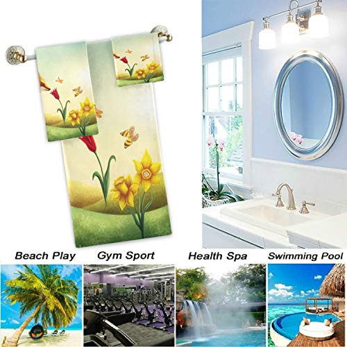 Naanle Spring Little Red Fox with Flowers Butterfly Soft Luxury Decorative Set of 3 Towels, 1 Bath Towel+1 Hand Towel+1 Washcloth, Multipurpose for Bathroom, Hotel, Gym, Spa and Beach