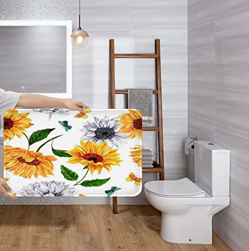 Sunflower Shower Curtain Sets with Non-Slip Rugs,Toilet Lid Cover Carpet and Bath Mat,Flowers Shower Curtains with 12 Hooks,Durable Waterproof for Bathroom Decor