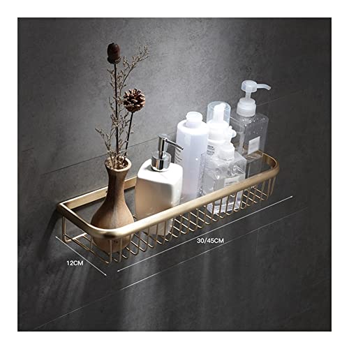 MUENG Exquisite Bathroom Shelves Wall-Mounted Bathroom Accessories, Brushed Gold Bathroom Storage Shelf, Shower Basket, Brass Shower Holder Rack