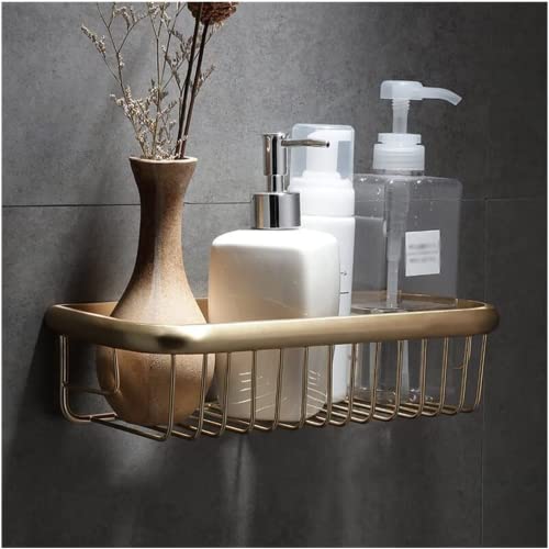 MUENG Exquisite Bathroom Shelves Wall-Mounted Bathroom Accessories, Brushed Gold Bathroom Storage Shelf, Shower Basket, Brass Shower Holder Rack