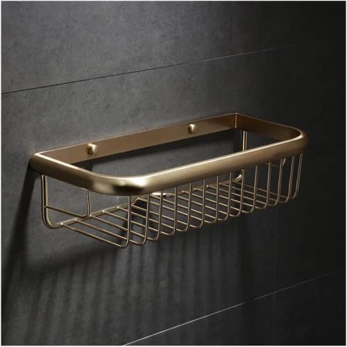 MUENG Exquisite Bathroom Shelves Wall-Mounted Bathroom Accessories, Brushed Gold Bathroom Storage Shelf, Shower Basket, Brass Shower Holder Rack