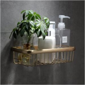 MUENG Exquisite Bathroom Shelves Wall-Mounted Bathroom Accessories, Brushed Gold Bathroom Storage Shelf, Shower Basket, Brass Shower Holder Rack