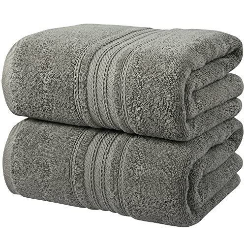 SIMPLY LOFTY Luxury Bath Sheet Towels 35x70 Inch (2 Pack) Premium Extra Large Thick Bath Sheets Oversized Bath Towels Highly Absorbent Quick Dry Jumbo Bath Sheet Towel Hotel Quality (Grey)