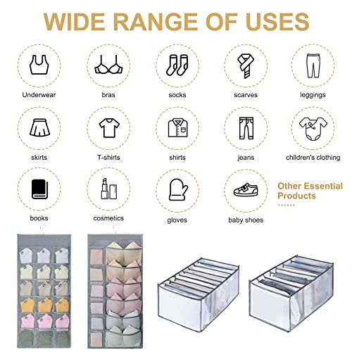 HENYNET Multi-size Wardrobe Clothes Organizer,Oxford Double-sided Underwear Panties Sock Hanging Bag,Foldable Jeans Shirt Skirts Compartment Box,for Clothing Storage,Gray