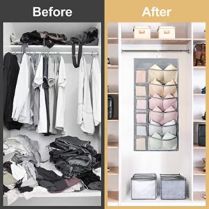 HENYNET Multi-size Wardrobe Clothes Organizer,Oxford Double-sided Underwear Panties Sock Hanging Bag,Foldable Jeans Shirt Skirts Compartment Box,for Clothing Storage,Gray