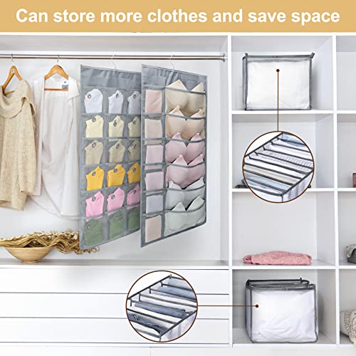 HENYNET Multi-size Wardrobe Clothes Organizer,Oxford Double-sided Underwear Panties Sock Hanging Bag,Foldable Jeans Shirt Skirts Compartment Box,for Clothing Storage,Gray