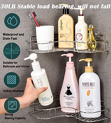 Homeve Corner Shower Caddy, 3 Tier Organizer Shelf with Adhesive Hooks and Soap Dish, No Drilling, RustProof, Heart shape Basket Shelves for Bathroom and Kitchen Corner Storage Accessories (Silver)