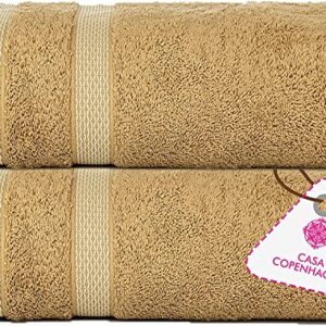 CASA COPENHAGEN Solitaire Luxury Hotel & Spa Quality, Beach Towel, 600 GSM Premium Cotton, 2 Piece Bath Sheet Set, Size - 36 x 72 Inches - Beige