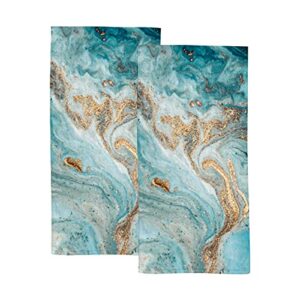 my daily marble art teal hand towel set of 2, turquoise face towel thin washcloths 30x15 inch, portable absorbent soft towels for gym yoga spa bathroom decor