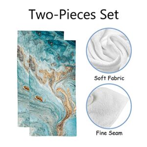 My Daily Marble Art Teal Hand Towel Set of 2, Turquoise Face Towel Thin Washcloths 30x15 inch, Portable Absorbent Soft Towels for Gym Yoga Spa Bathroom Decor