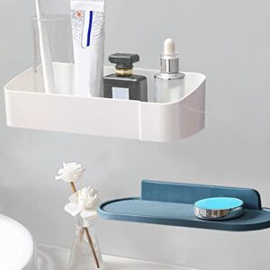 Fineget Floating Shelves Wall Mount Shelf Plastic Adhesive Soap Shower Caddy for Bathroom Kitchen Bedroom Living Room Rustproof No Drilling Storage Organizer 4 Pack