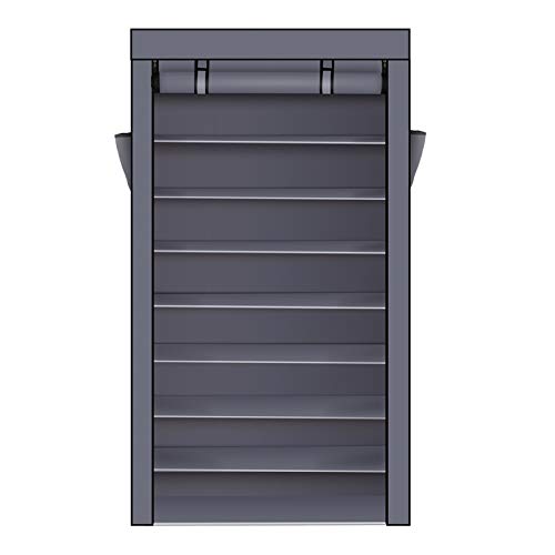 GBNIJ 10 Tiers Shoe Rack with Dustproof Cover Closet Shoe Storage Cabinet Organizer , for Cubby Walk-in Closet,Gray