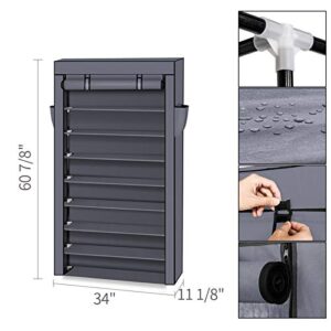 GBNIJ 10 Tiers Shoe Rack with Dustproof Cover Closet Shoe Storage Cabinet Organizer , for Cubby Walk-in Closet,Gray