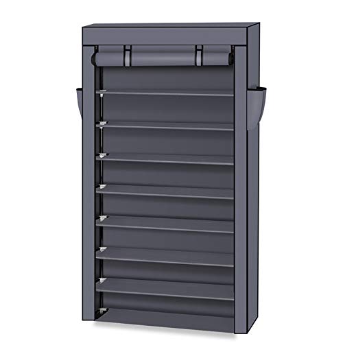 GBNIJ 10 Tiers Shoe Rack with Dustproof Cover Closet Shoe Storage Cabinet Organizer , for Cubby Walk-in Closet,Gray