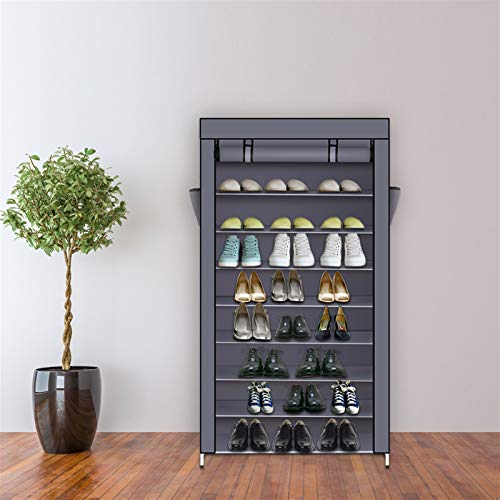 GBNIJ 10 Tiers Shoe Rack with Dustproof Cover Closet Shoe Storage Cabinet Organizer , for Cubby Walk-in Closet,Gray