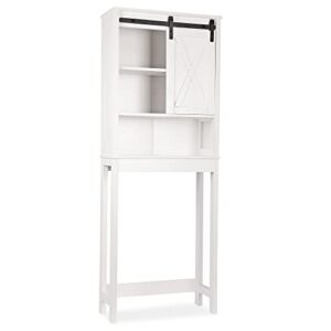 xilingol bathroom storage over the toilet, bathroom cabinet organizer with adjustable shelves and sliding doors, wood bathroom space saver, wooden frame, white