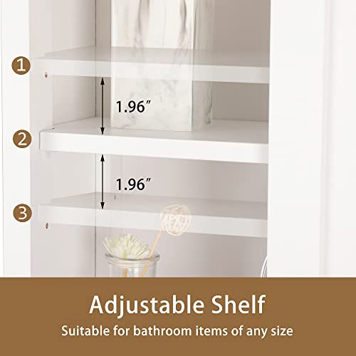 Xilingol Bathroom Storage Over The Toilet, Bathroom Cabinet Organizer with Adjustable Shelves and Sliding Doors, Wood Bathroom Space Saver, Wooden Frame, White