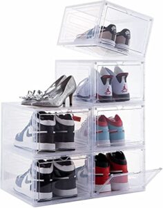 double-door transparent plastic sports shoes stackable storage box drop front