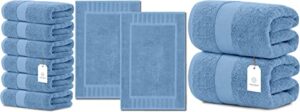 white classic luxury hand towels | 6 pack luxury bath mat | 12 pack luxury bath sheet | 2 pack bundle (light blue)