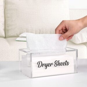 Dryer Sheet Holder, Acrylic Dryer Sheet Dispenser with Hinged Lid, Laundry Room Organization & Decor Box, Container Storage for Fabric Softener Sheets - Clear