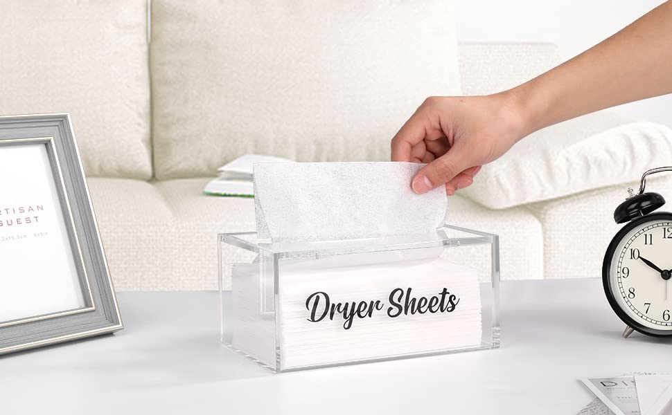 Dryer Sheet Holder, Acrylic Dryer Sheet Dispenser with Hinged Lid, Laundry Room Organization & Decor Box, Container Storage for Fabric Softener Sheets - Clear