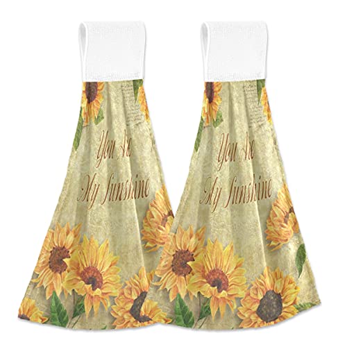 Giwawa You are My Sunshine Sunflower Kitchen Hand Towel 2 Pcs Sunflower Floral Dish Towels Absorbent Yellow Sunflowers Hanging Tie Towels Fast Drying Sunflower Towel for Bathroom 12x17in Clearance