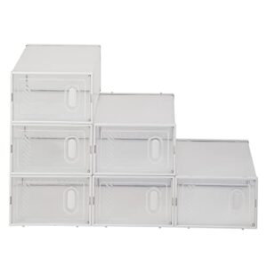 kcelarec shoe storage box, clear plastic stackable shoe organizer for closet, space saving foldable shoe sneaker containers bins holders (6 pack)