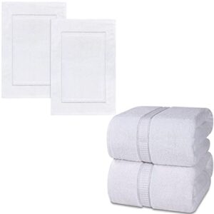 utopia towels bundle pack of 600 gsm bath sheet set (2-pack) and banded bath mats (2-pack) – 100% ring-spun cotton – highly absorbent – soft & luxurious – white