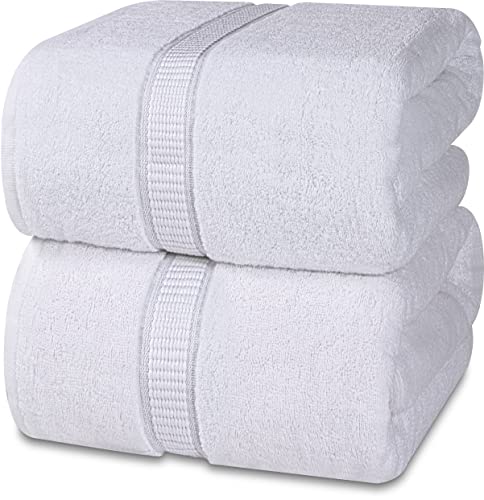 Utopia Towels Bundle Pack of 600 GSM Bath Sheet Set (2-Pack) and Banded Bath Mats (2-Pack) – 100% Ring-Spun Cotton – Highly Absorbent – Soft & Luxurious – White