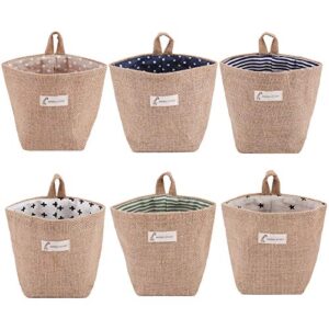 foraineam 6 pack mini hanging storage bag cotton linen decorative wall-hanging basket organizer collapsible box bin bags for wall door closet