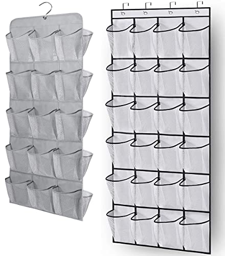 MISSLO 30 Large Pockets Dual Sided Hanging Shoe Organizer for Closet and 24 Large Mesh Pockets Door Shoe Organizer