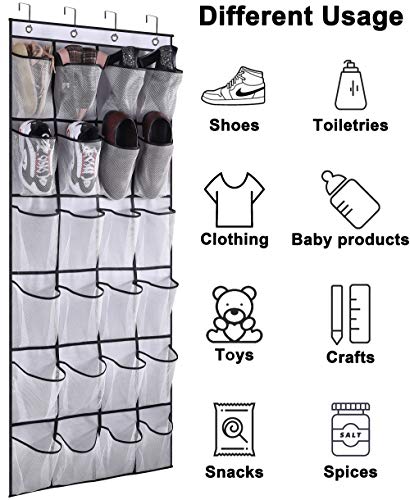 MISSLO 30 Large Pockets Dual Sided Hanging Shoe Organizer for Closet and 24 Large Mesh Pockets Door Shoe Organizer