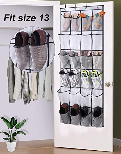 MISSLO 30 Large Pockets Dual Sided Hanging Shoe Organizer for Closet and 24 Large Mesh Pockets Door Shoe Organizer