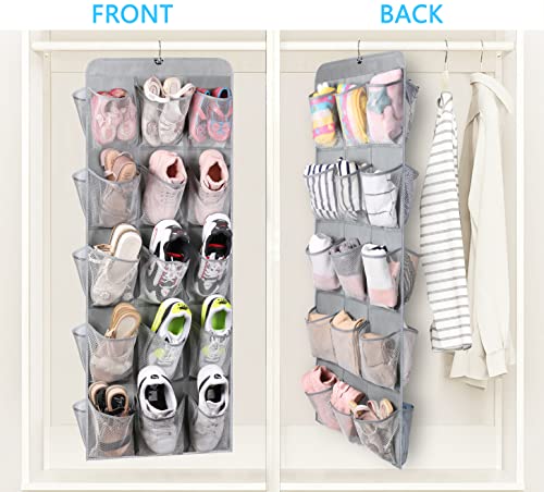 MISSLO 30 Large Pockets Dual Sided Hanging Shoe Organizer for Closet and 24 Large Mesh Pockets Door Shoe Organizer