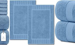 White Classic Luxury Light Blue Bath Towel Set Luxury Bath Mat | 2 Pack Luxury Bath Sheet | 2 Pack Bundle (Light Blue)