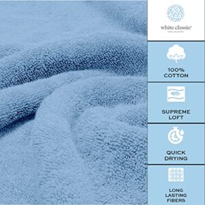 White Classic Luxury Light Blue Bath Towel Set Luxury Bath Mat | 2 Pack Luxury Bath Sheet | 2 Pack Bundle (Light Blue)