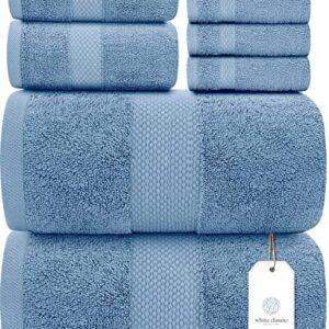 White Classic Luxury Light Blue Bath Towel Set Luxury Bath Mat | 2 Pack Luxury Bath Sheet | 2 Pack Bundle (Light Blue)