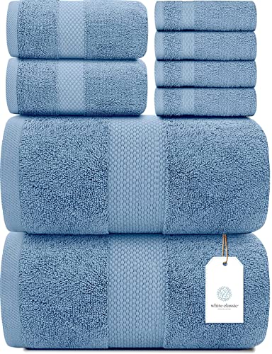 White Classic Luxury Light Blue Bath Towel Set Luxury Bath Mat | 2 Pack Luxury Bath Sheet | 2 Pack Bundle (Light Blue)