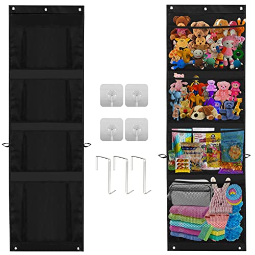 Augot Over The Door Organizer Hanging Storage, Mesh Stuffed Animal Storage, Behind The Door Storage Organizer with 4 Big Pockets Over Door Organizer Hanging Pantry for Diaper Baby Clothes Plush Toy