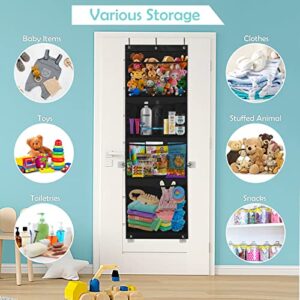 Augot Over The Door Organizer Hanging Storage, Mesh Stuffed Animal Storage, Behind The Door Storage Organizer with 4 Big Pockets Over Door Organizer Hanging Pantry for Diaper Baby Clothes Plush Toy