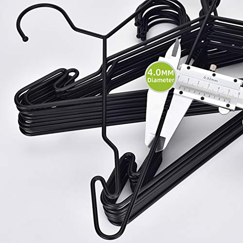 Luxurious Hanger Set Heavy Duty Metal Hangers with Unique Hook Design Durable & Sturdy Coat Hangers 4mm Thick Withstands 25lbs Weight Smooth Powder Coated Finish Compact Shirt Hangers - 20 Pack Black